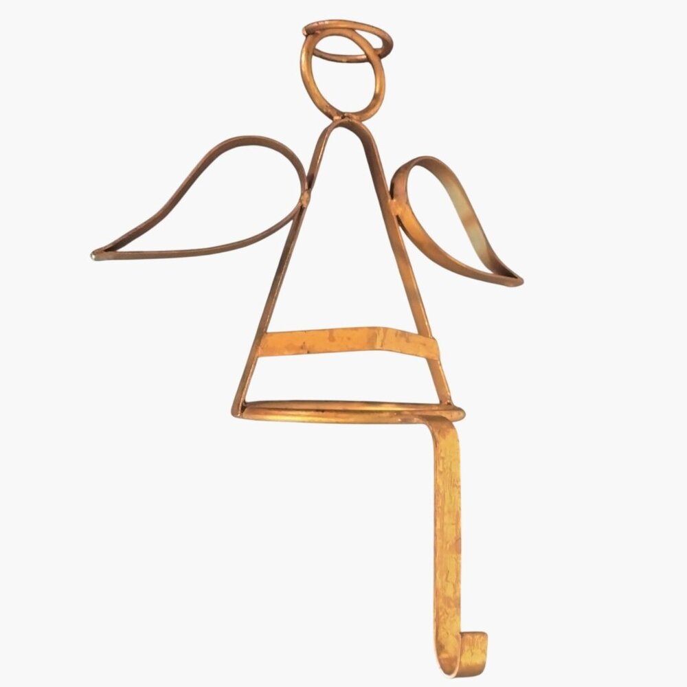 Vintage Gold Metal Angel Stocking Holder Large 12 inch